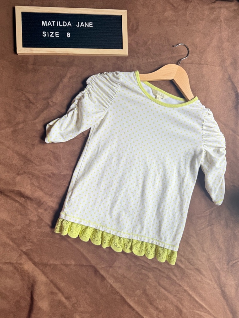 Matilda Jane Knit Blouse w/ Green Lace Trim